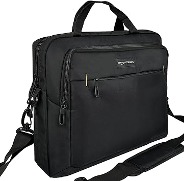 Amazon Basics Maletín Compacto para portátil con Correa para el Hombro y Bolsillos para Accesorios (15,6 Pulgadas, 40 cm), Negro, 1 Unidad